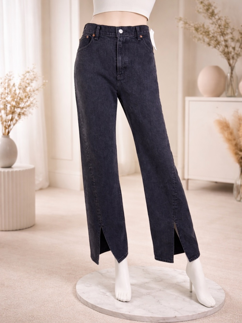 Abercrombie & Fitch Black Split-Hem Wide Leg Jeans.  90s ( relaxed) washed black